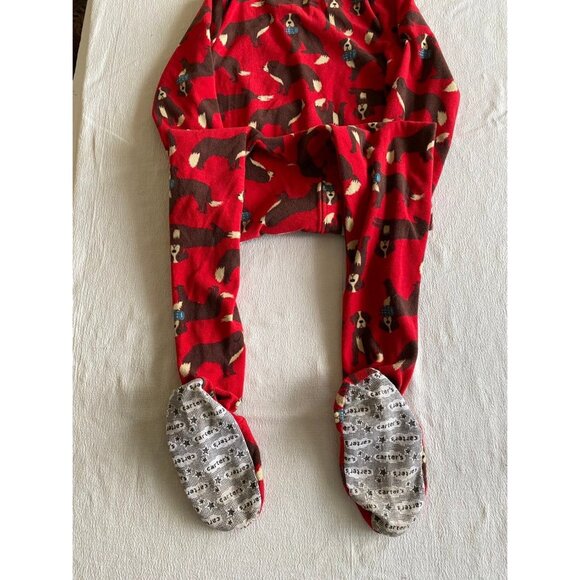 Carter's Red Brown Dog Zip Front pajamas pjs winter Union Suit Size 8 - Picture 8 of 10